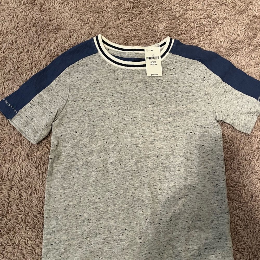 GAP Kids Heather Gray Tee with Navy Sleeves NWT
